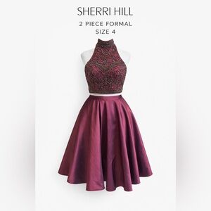 Sherri Hill Size 4 Beaded 2 Piece Prom Dress Burgundy Formal Gown